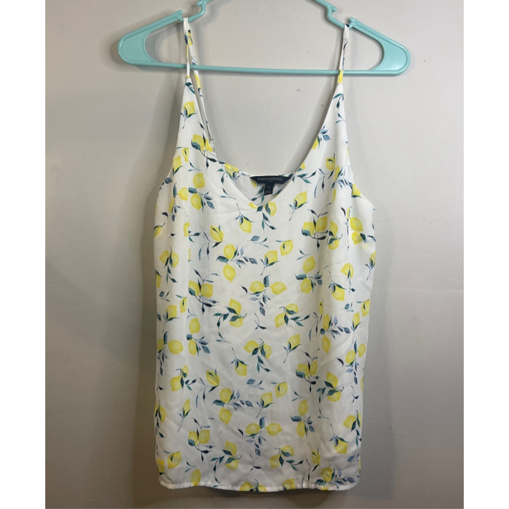 Banana Republic White Yellow Lemon Print Cami Top XS #45